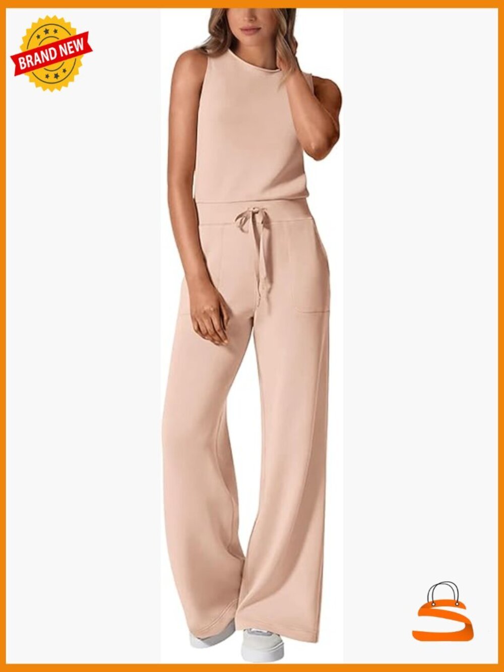 Sleeveless Wide Leg Jumpsuit with Pockets Summer Casual One Piece Romper